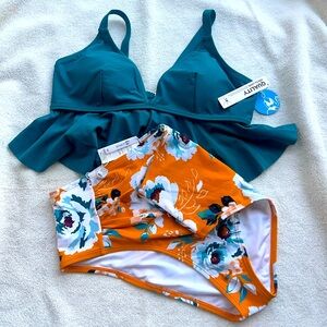 CUPSHE ESTHER FLORAL HIGH WAISTED PLUS SIZE
BIKINI BOTTOM AND TOP Size OX